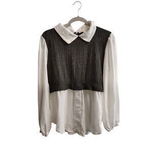 French Laundry‎ 1X Women's Attached Vest Long Sleeve Collard Shirt